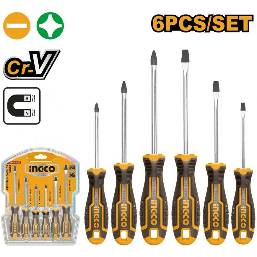 Ingco HKSD0628 Screwdriver flat + Phillips set 6pcs CrV – 2