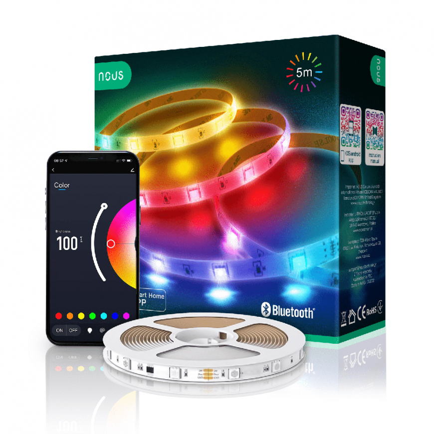 LED strip set with Bluetooth controller and power supply, RGB, 5m, 24W, TUYA / Smart Life, NOUS – 5