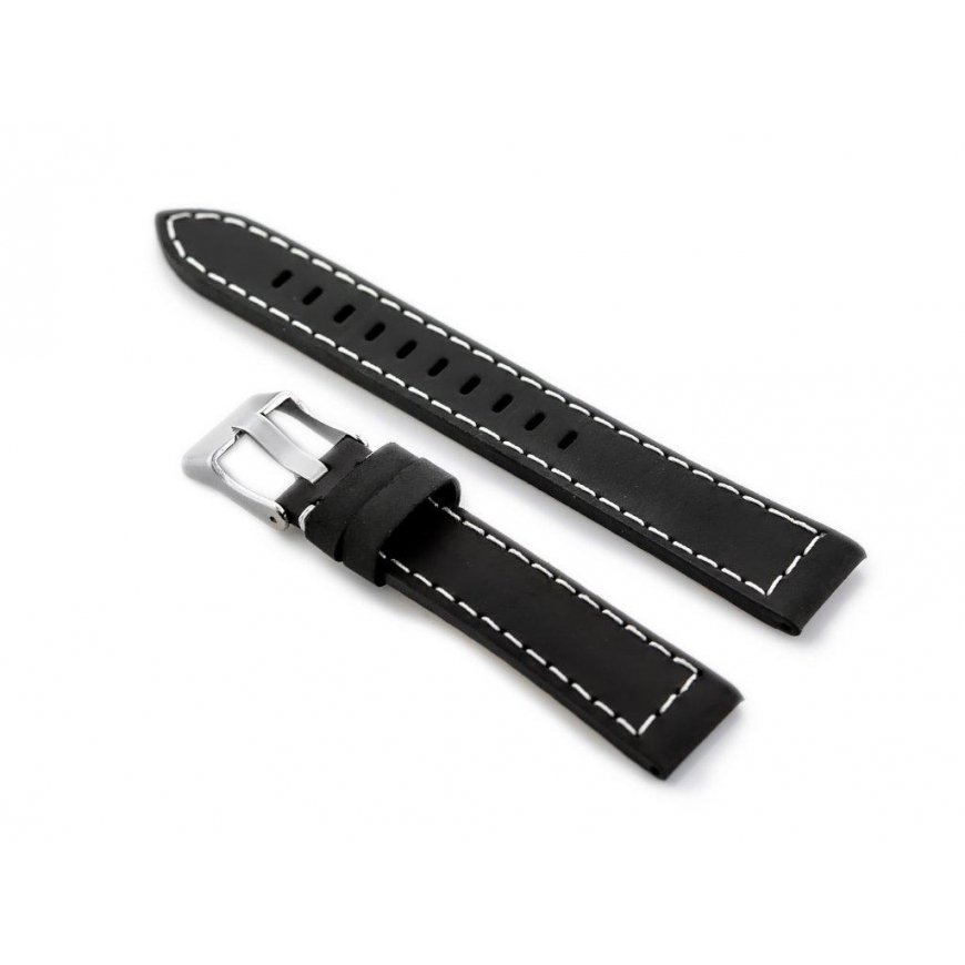Pacific W25 leather watch strap - juodas/baltas - 20mm – 2