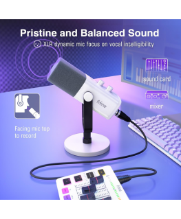 Fifine AmpliGame AM8 RGB -pelimikrofoni | podcastit | purot | XLR-valkoinen