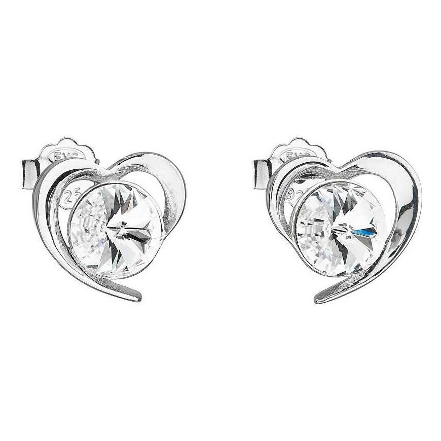 Evolution Group Silver earrings with Swarovski white heart 31259.1
