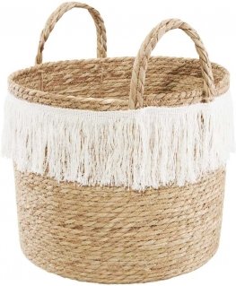 Seagrass basket with Boho ears 26 x 23 cm white fringe AMBITION