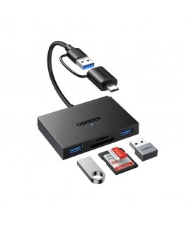 Ugreen Atminties kortelių Micro SD, SD skaitytuvas USB 3.0/USB-C OTG su 2xUSB-A prievadais