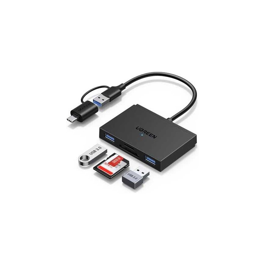 Ugreen Atminties kortelių Micro SD, SD skaitytuvas USB 3.0/USB-C OTG su 2xUSB-A prievadais – 2