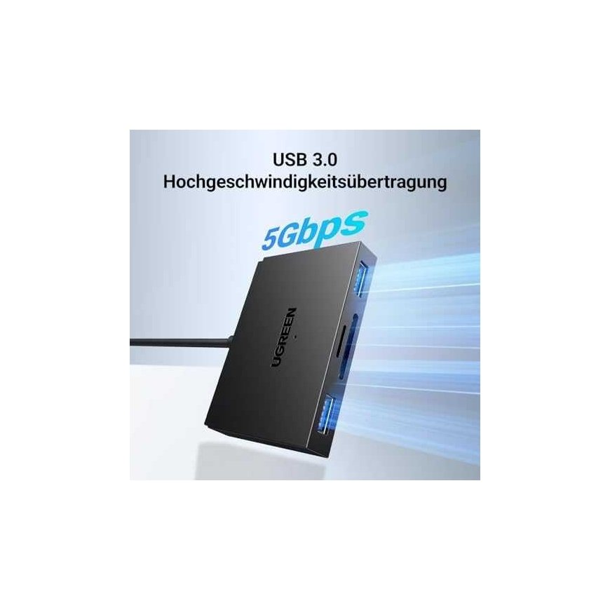 Ugreen Atminties kortelių Micro SD, SD skaitytuvas USB 3.0/USB-C OTG su 2xUSB-A prievadais – 4