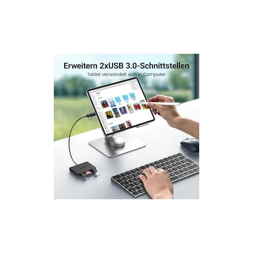 Ugreen Atminties kortelių Micro SD, SD skaitytuvas USB 3.0/USB-C OTG su 2xUSB-A prievadais – 5