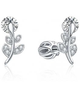 Moiss Silver long earrings Flower with zircons E0004417