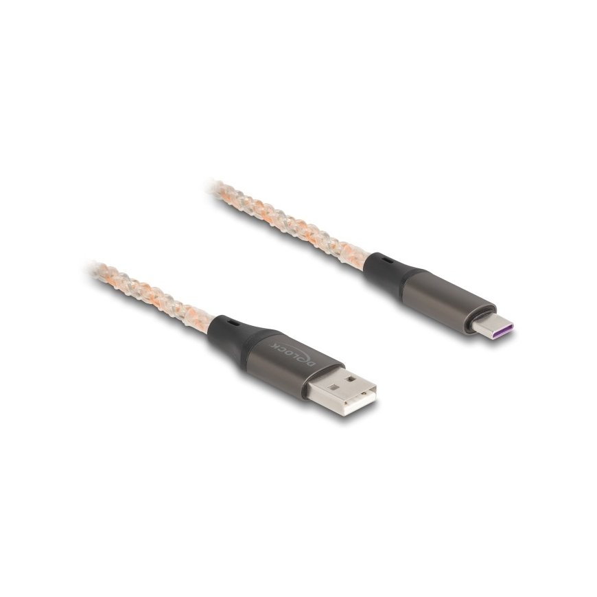 DeLOCK 88164 USB-kaapeli USB 2.0 1 m USB A USB C Läpinäkyvä