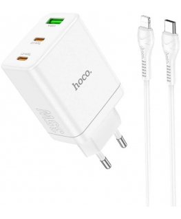 HOCO charger 2 x Type C + USB A + cable Type C to Lightning PD QC3.0 3A 35W N33 white