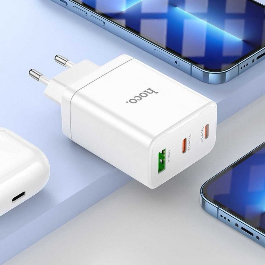 HOCO laturi 2 x Type-C + USB-A + kaapeli Type-C - Lightning PD QC3.0 3A 35W N33 valkoinen – 4