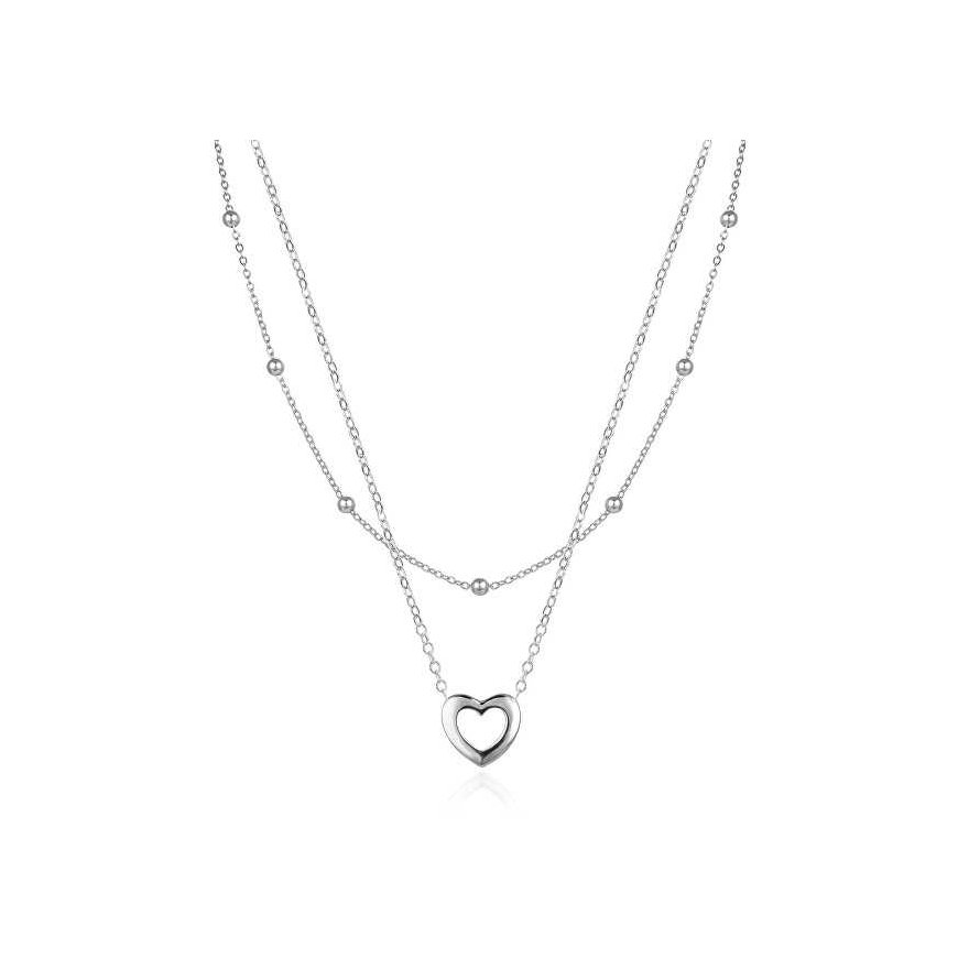 Agate Double Heart Silver Necklace AGS1552
