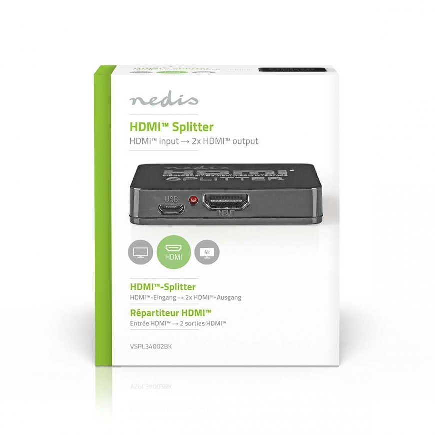Nedis VSPL34002BK видео разветвитель HDMI 2x HDMI – 4