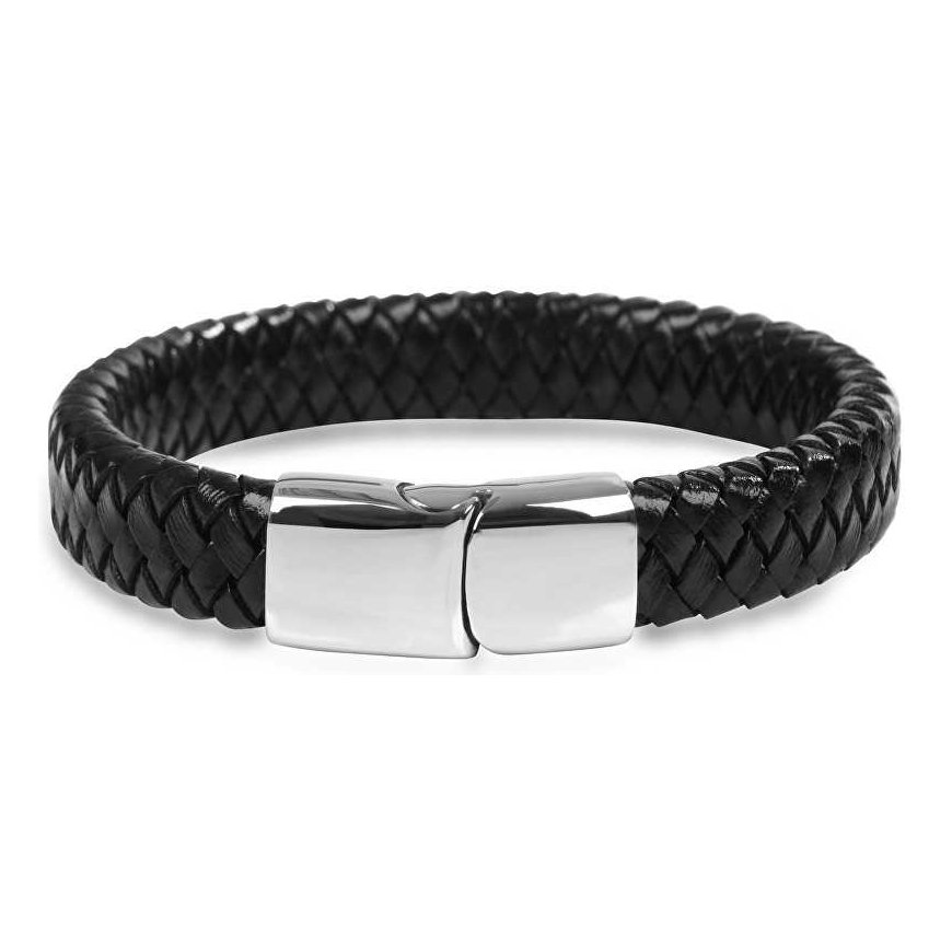 Troli Men's black leather bracelet