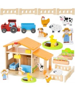 Viga Toys VIGA Puinen Maalaistalo Puutarhalla Ja Traktorilla 21 kpl