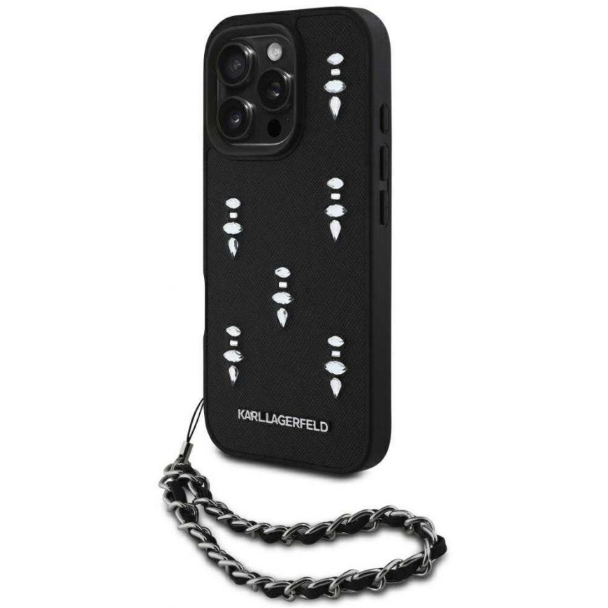 Karl Lagerfeld Karl Lagerfeld Saffiano Crystals iPhone 16 Pro -suojakuori – Musta