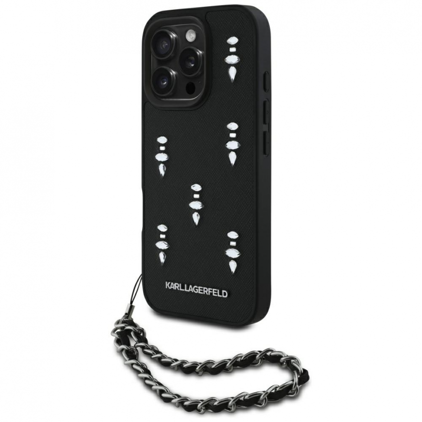 Karl Lagerfeld Karl Lagerfeld Saffiano Crystals with Chain iPhone 16 Pro Case – Black – 2