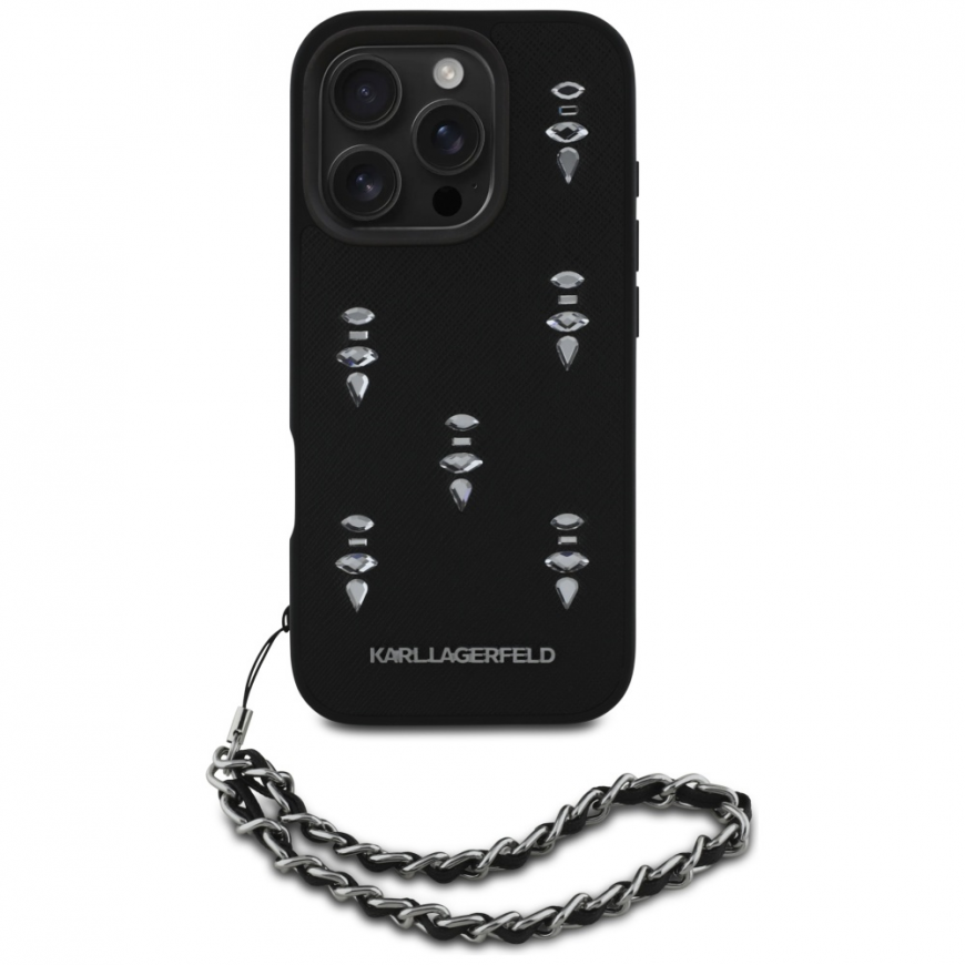 Karl Lagerfeld Karl Lagerfeld Saffiano Crystals with Chain iPhone 16 Pro Case – Black – 3