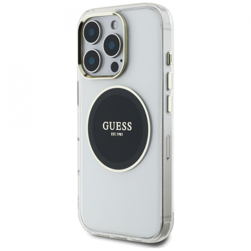 Original Case GUESS IML Metal Colored Circle Classic Logo MagSafe for Apple iPhone 16 Pro black – 3