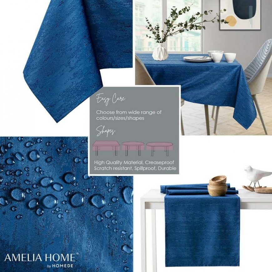 Tablecloth Vesta indigo pressed modern 80x80 AmeliaHome