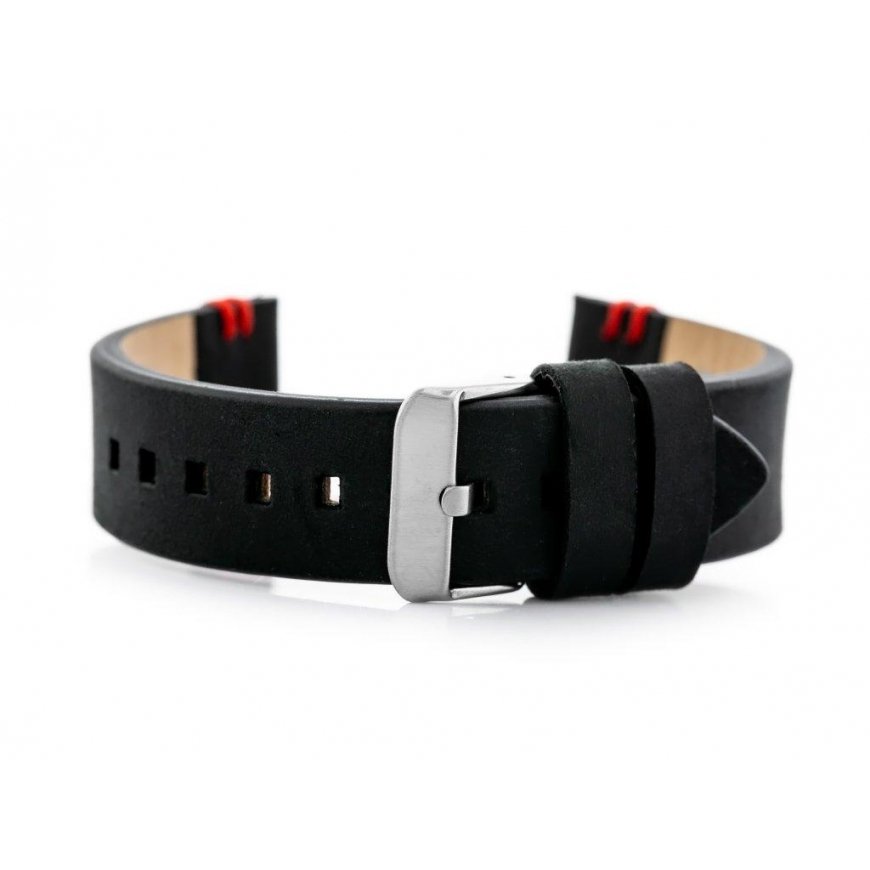 Pacific W110 leather watch strap - black/red - 20mm