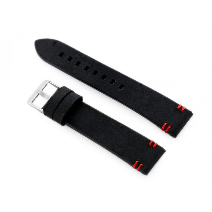 Pacific W110 nahkaranneke kellolle - musta/punainen - 20 mm – 2