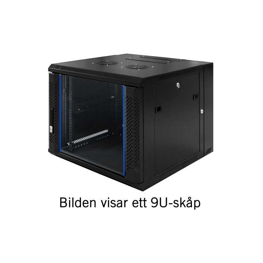 Toten 19” seinäkaappi, 6U, 600 × 600, lasiovi, musta