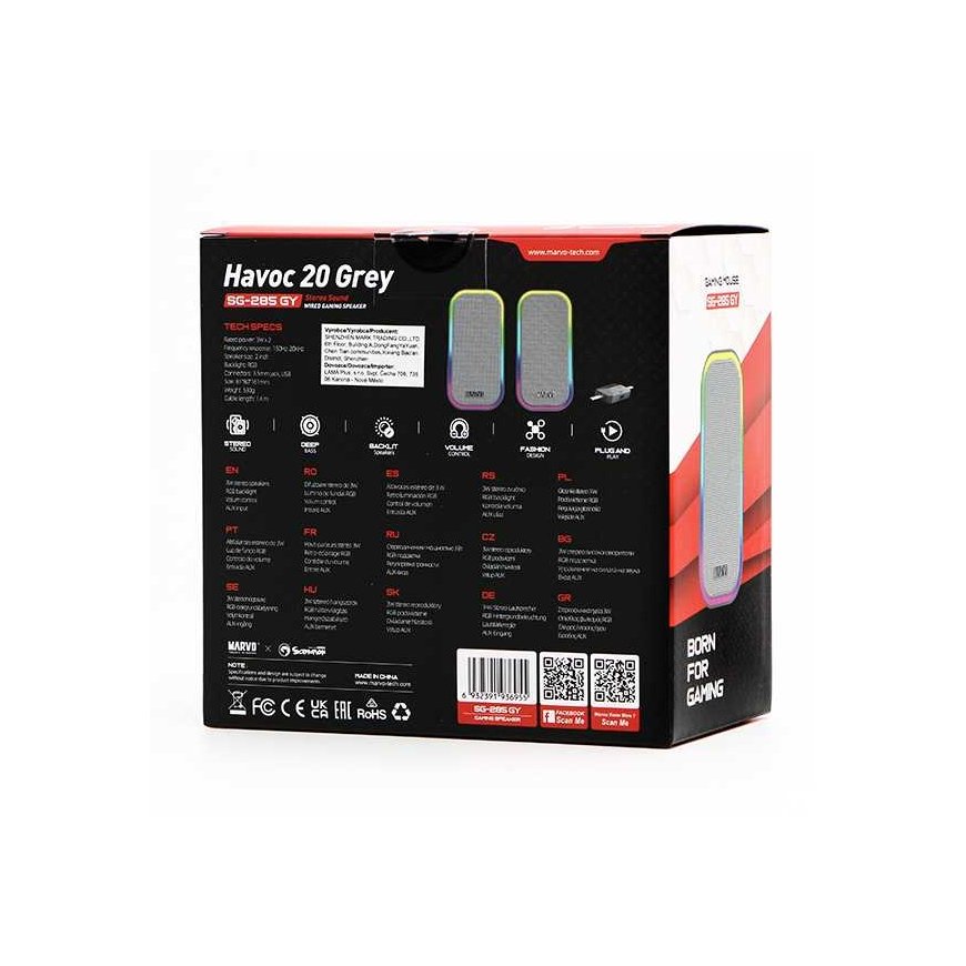 Computer speakers Marvo HAVOC 20GY speakers, 6W, gray color, lighting – 3