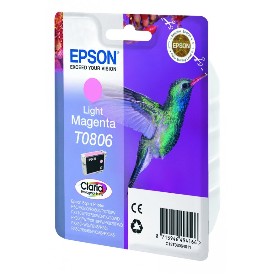 Epson Hummingbird Yksittäispakkaus, vaalea magenta T0806 Claria Photographic -muste – 2