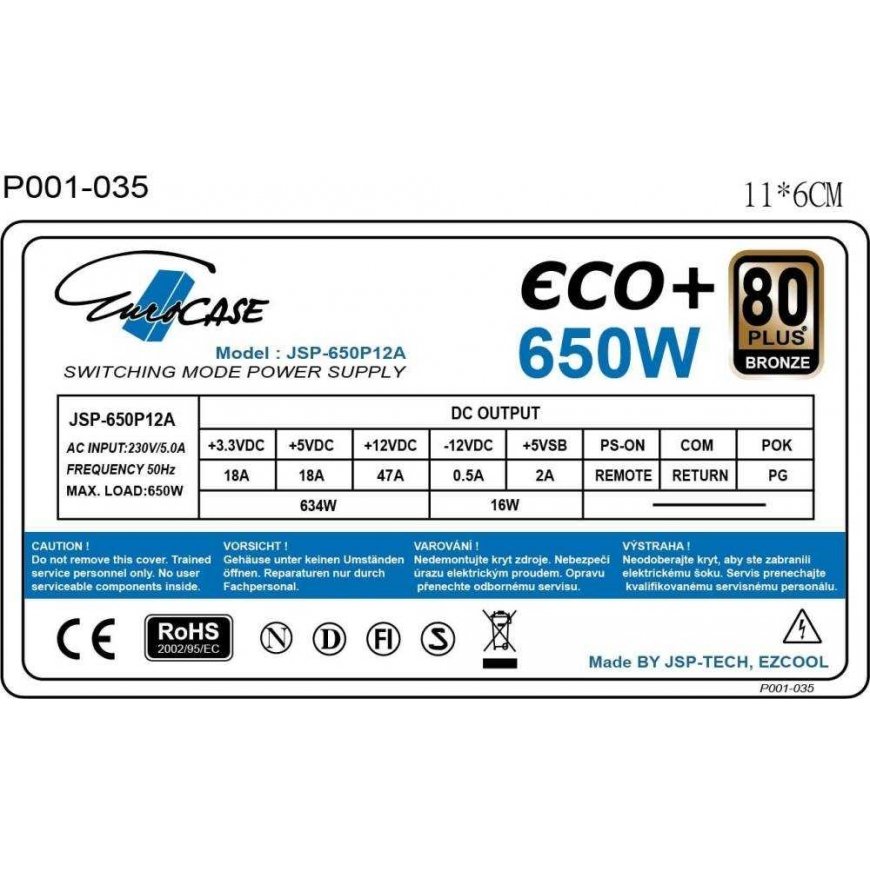 EUROCASE zdroj 650W Eco+, 120mm, 80+
