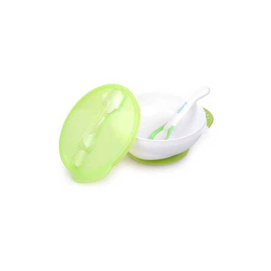 Kidsme bļoda ar piesūcekni vāciņu un termokarotīti Lime no 9 mēn. 9832LI