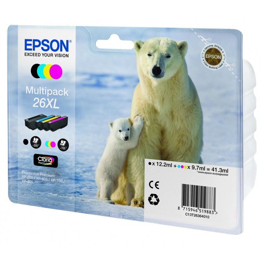 Epson Polar bear Monipakkaus, 4 väriä 26XL Claria Premium -muste – 2