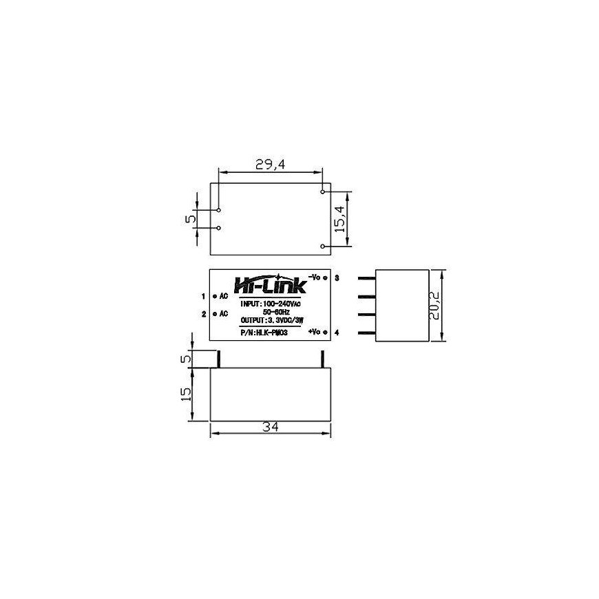 Power supply Hi-Link HLK-PM03 100V-240VAC 3.3VDC 1A – 3