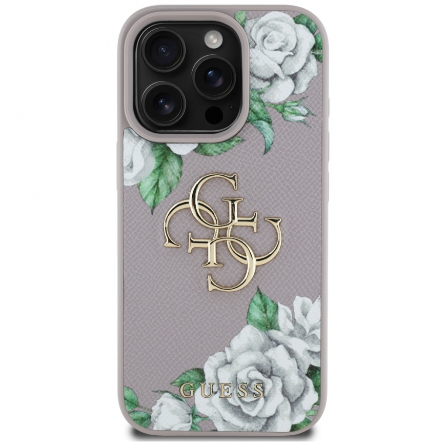 Guess Grained Roses Big 4G logo case for Apple iPhone 16 Pro purple – 4