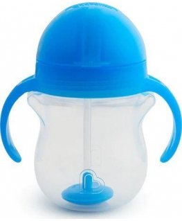 MUNCHKIN 207 ml juomapullo pillillä TIP&SIP STRAW, sininen, 6+ kuukautta.