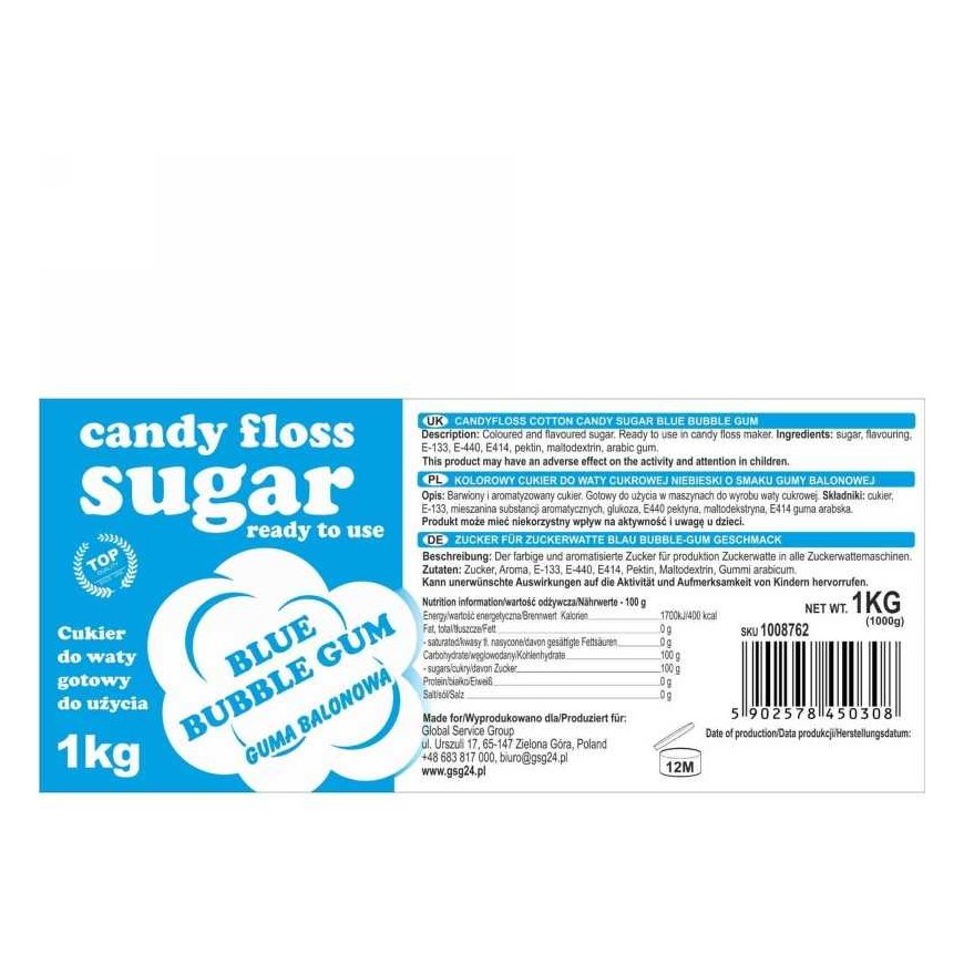 Gsg24 Hattara-sokeri GSG1008762, purukumin makuinen, 1kg – 2
