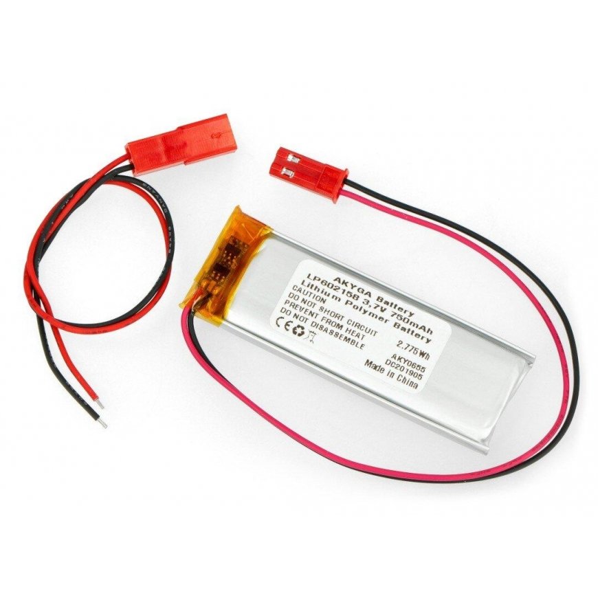 Akyga Li-Pol akumuliatorius 750mAh 1S 3.7V - JST-BEC jungtis + lizdas - 58x21x6mm – 2