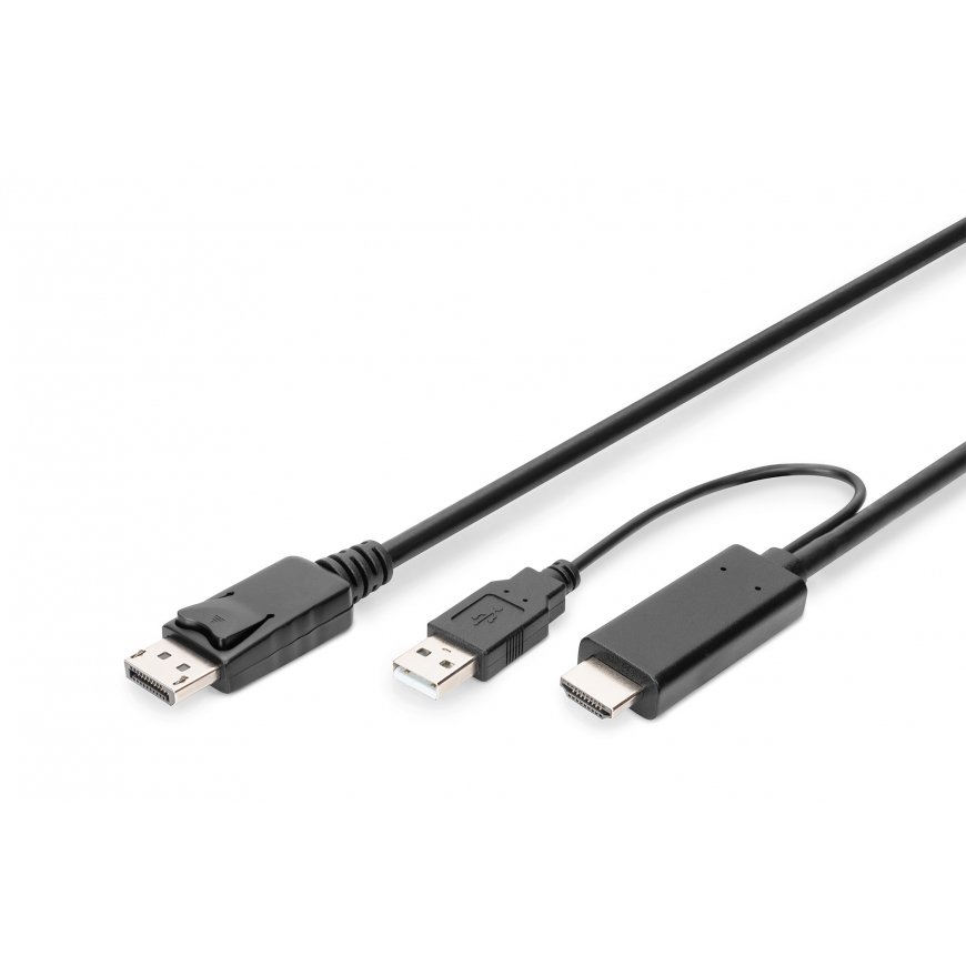 Digitus AK-330111-020-S videokaabliadapter 2 m HDMI tüüp A (Standard) DisplayPort + USB Type-A Must