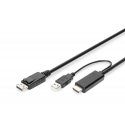 Digitus AK-330111-020-S videokaabliadapter 2 m HDMI tüüp A (Standard) DisplayPort + USB Type-A Must