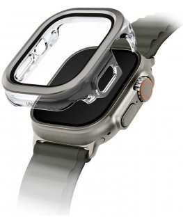Uniq Voute -suojakuori karkaistulla lasilla Apple Watch Ultralle 49 mm - hopea