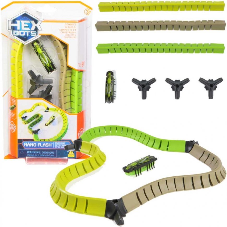 Hex Bots Nano Flash Small Starter Kit Starter Set Green Track with Figure Connect and Build!