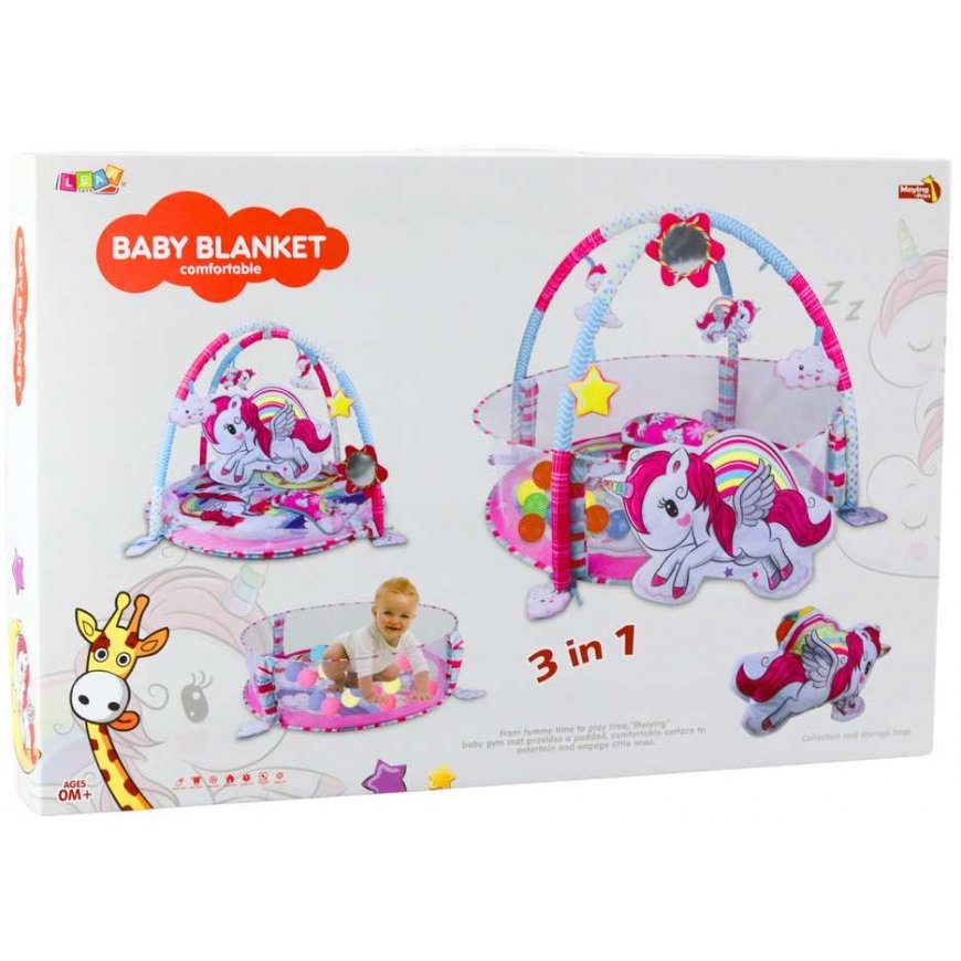 Lean Toys Vauvan Leikkimatto Pallo Uima-allas 3in1 Yksisarvinen Vaaleanpunainen – 4