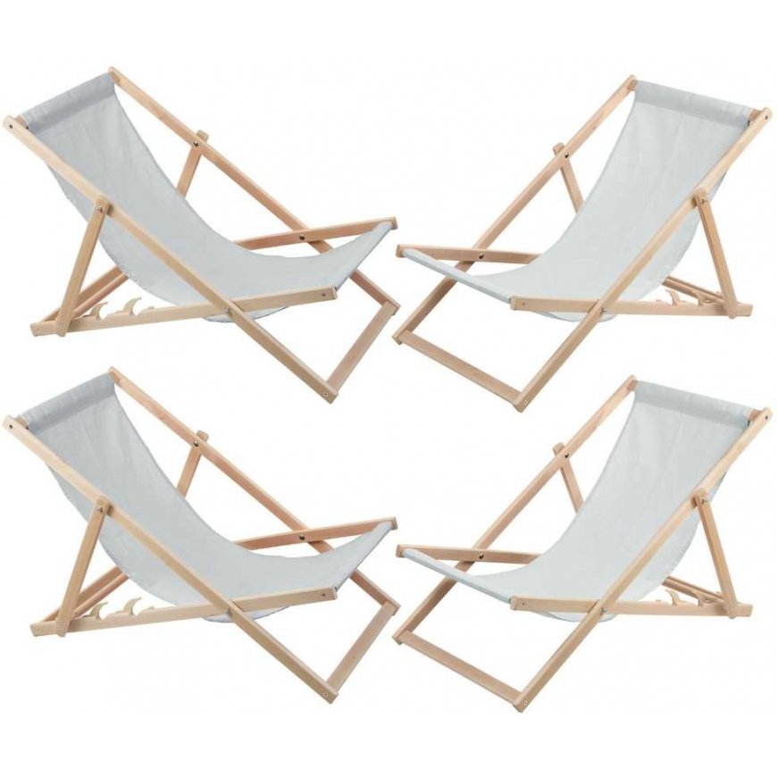 Set of four chaise lounges, light gray, Woodok, assembled