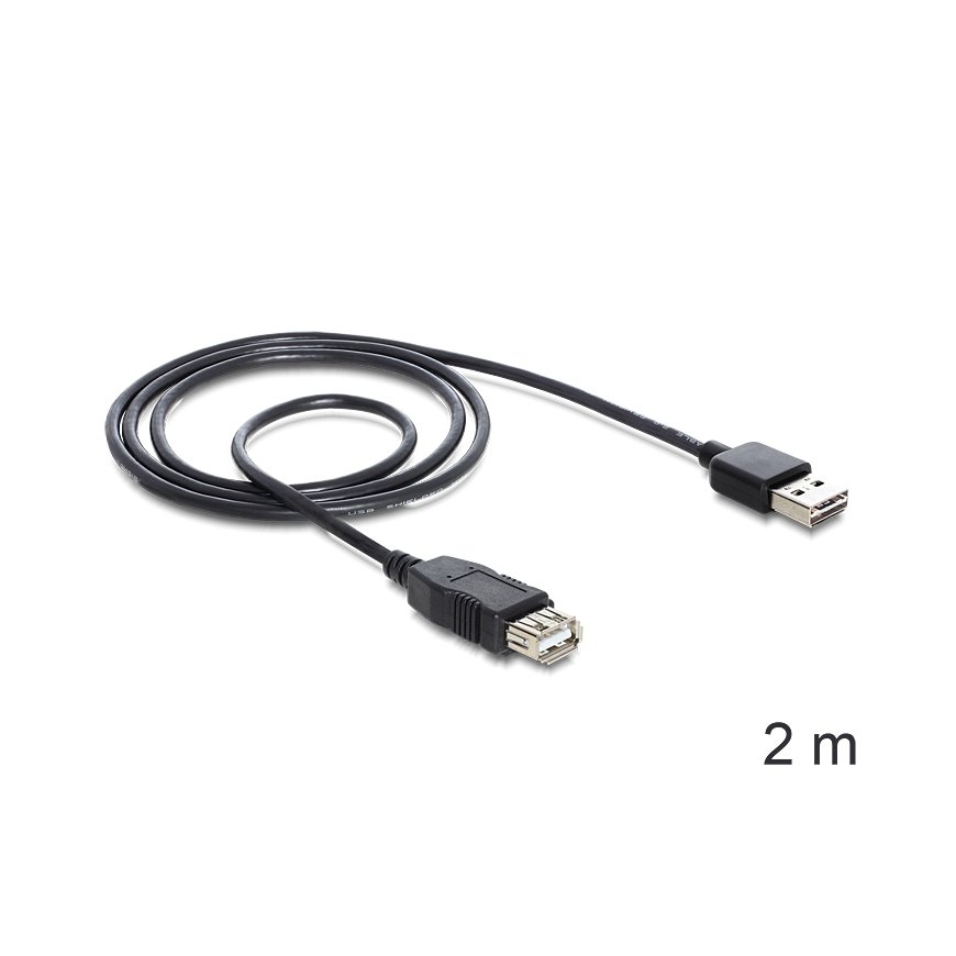 DeLOCK EASY-USB 2.0-A - USB 2.0-A, 2m USB kabelis USB A Melns