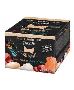 FITMIN For Life Pouch multipack - šlapias kačių maistas - 24x85g