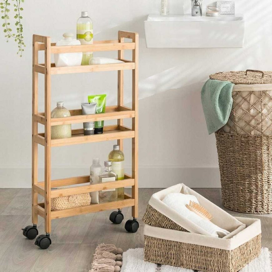 5five Simply Smart Bamboo Bathroom Shelf on Wheels, 3 Shelves, Bamboo – 3