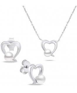 Brilio Silver Romantic silver jewelry set with pearls SET234W (earrings, necklace)