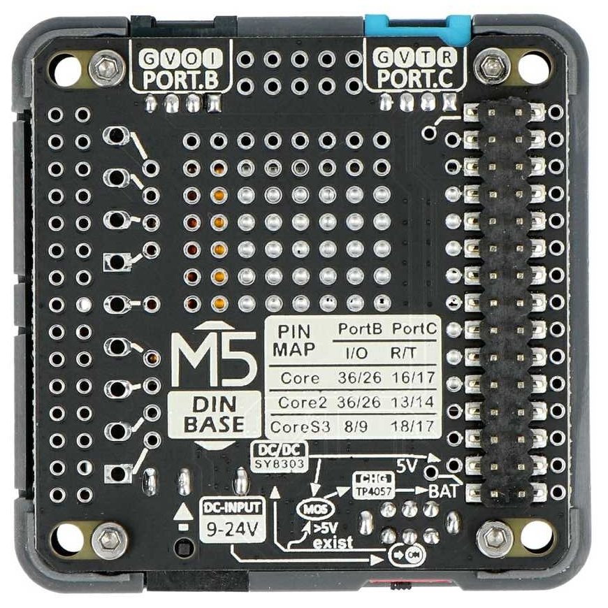 DinBase – dangtelis su 500 mAh baterija – skirtas DIN bėgiui – M5Stack Core kūrimo moduliams – M5Stack M132 – 2