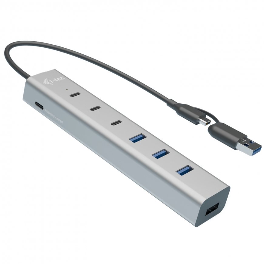 i-tec CAHUBMETAL7 keskitin USB 3.2 Gen 1 (3.1 Gen 1) Type-A + Type-C 5 Mbit/s Harmaa