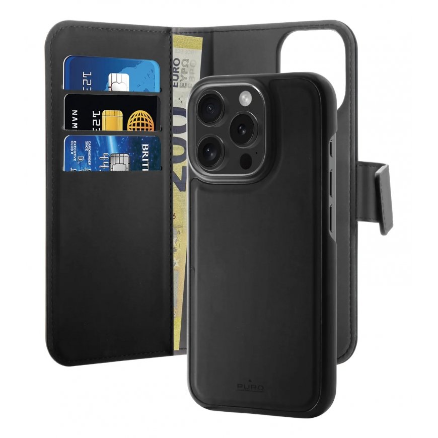 PURO Wallet Detachable matkapuhelimen suojakotelo 16 cm (6.3") Lompakkokotelo musta