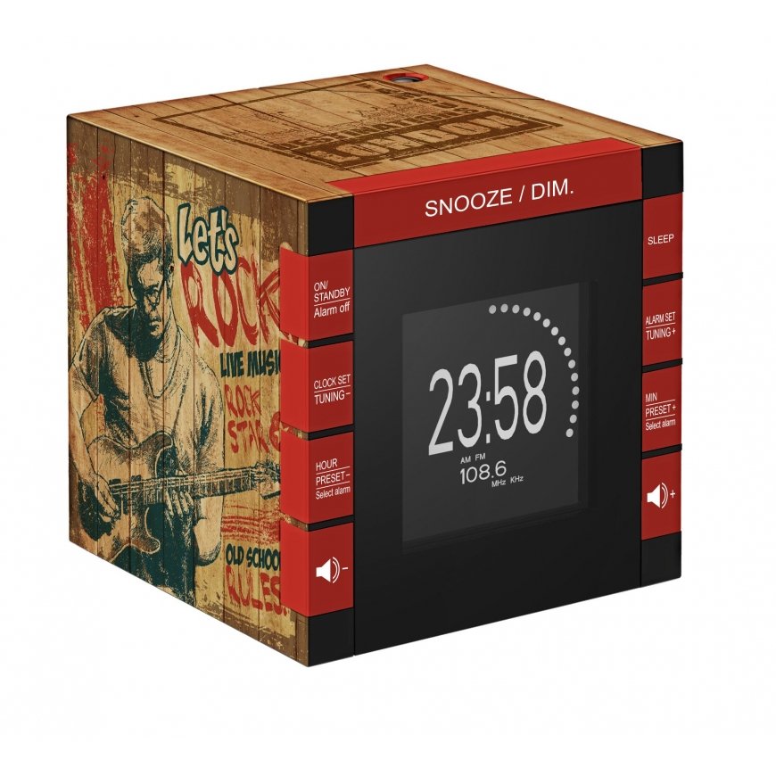 Bigben Interactive RR70PROCKWOOD radio Kello Digitaalinen musta, Ruskea, Punainen